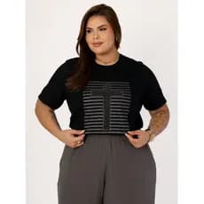 BLUSA FEMININA PLUS SIZE DE ALGODÃO CRUZ STRASS