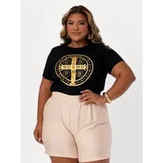 BLUSA FEMININA T-SHIRT PLUS SIZE 100% DE ALGODÃO CAMISETA MEDALHA DE SÃO BENTO