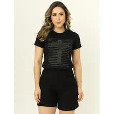 CAMISETA FEMININA 100% ALGODÃO CRUZ COM STRASS CASUAL PREMIUM