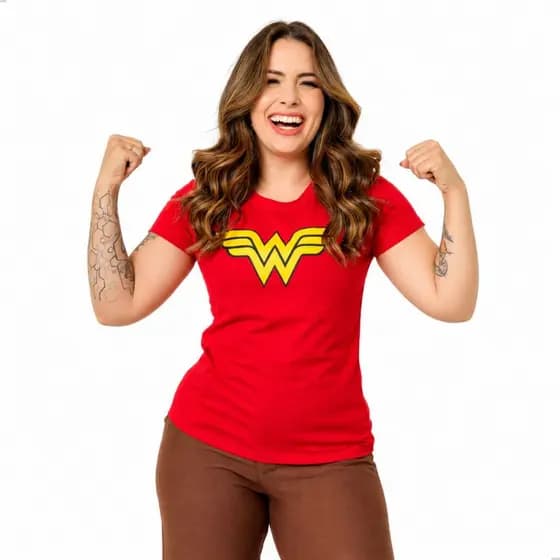 CAMISETA FEMININA T-SHIRT ESTAMPA MULHER MARAVILHA ESTILOSA CASUAL BLUSA 100% ALGODÃO LEVE VERSÁTIL