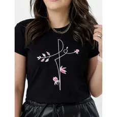 BLUSA FEMININA ESTILOSA FÉ E FLOR MINIMALISTA 100% ALGODÃO PREMIUM