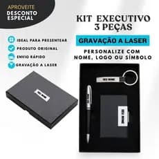 Kit Executivo 3 Peças Chaveiro Caneta Porta Cartão Personalizado Nome Logo Gravação a Laser Presente