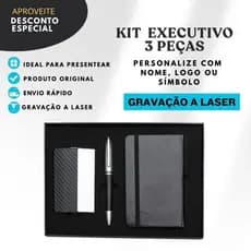 Kit  3 Peças Executivo Personalizado  Gravação a Laser Chaveiro Caneta Porta Cartão Nome Logo Presente