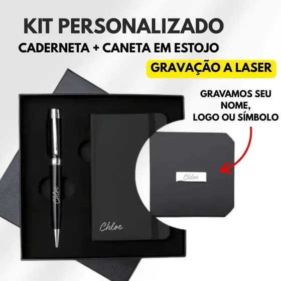 Kit Executivo 2 Peças Caneta Caderneta Personalizado Gravação a Laser Presente
