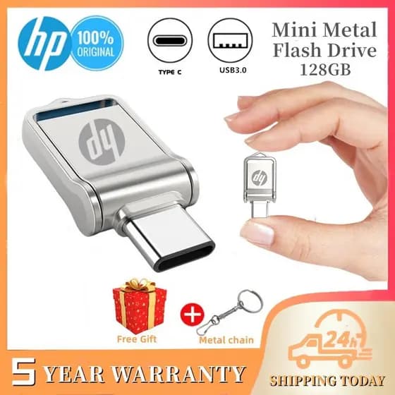HP 2 Em 1 3.0 Mini Metal 32GB 64GB 128GB 512GB 1TB Tipo Ce Pen Drive USB Com Etique