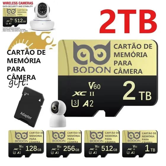 Cartão Micro SD BODON 2 Tb Ultra Rápido Classe 10 U3 A2 512 Gb para Câmera Drone celular PC