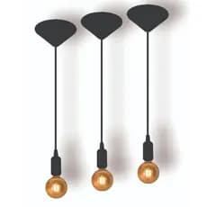 Kit 3 Fio Pendente Lustre Luminária de Teto Retrô Soquete Liso E27 Cabo PP Preto 1mt