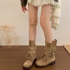 Retro fivela de cinto novo estilo sapatos femininos botas curtas bens europeus botas de tubo médio Martin botas feminina
