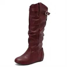 Botas longas planas de cor sólida plissadas botas retrô botas femininas botas femininas
