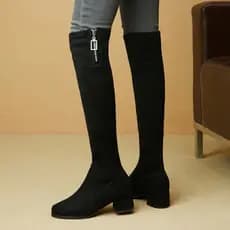 Novas botas planas outono inverno feminino de cano alto sobre o joelho botas de couro salto grosso