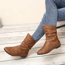 Moda europeia americana botas casuais dedo do pé redondo salto baixo manga baixa botas de couro do plutônio All-Match si