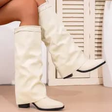 Tamanho grande dedo do pé apontado europeu americano calças de perna alta botas outono inverno plissado manga de salto g