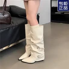 Calças de salto grosso botas dedo do pé apontado botas largas grande circunferência do tubo 2025 novo estilo botas de pi