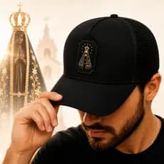 Boné Country Trucker Telinha Aba Curva Original fé nossa senhora proteção rogai preto unissex