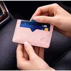 Porta Cartão Feminino Couro Legítmo Extra Fino Slim Compacto Rosa