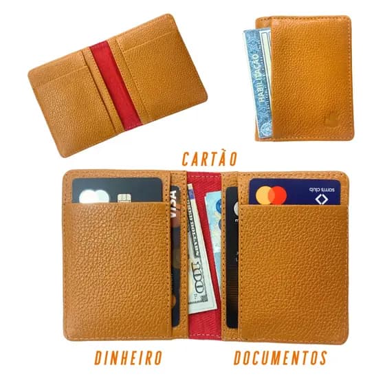 Carteira Feminina Compacta Couro Legitmo Super Macio Estilo Fashion Elegante Moderna Marrom Caramelo