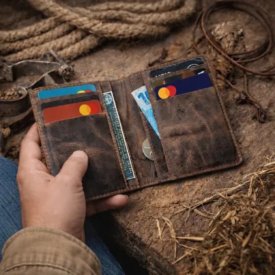 Carteira Masculina Couro Legítimo sistema Antifurto RFID Slim E Compacta Crazy Horse Coffee
