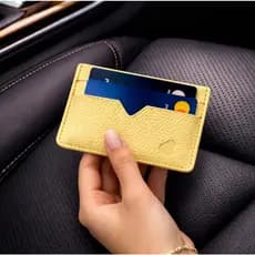 Porta Cartão Feminino Couro Legítmo Extra Fino Slim Compacto Amarelo