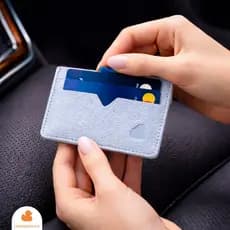 Porta Cartão Feminino Couro Legítmo Extra Fino Slim Compacto Azul Celeste