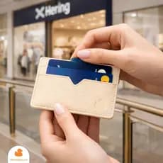 Porta Cartão Feminino Couro Legítmo Extra Fino Slim Compacto Bege