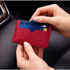 Porta Cartão Feminino Couro Legítmo Extra Fino Slim Compacto Vermelho