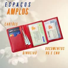 Carteira Feminina para mulheres dia das mães Couro Legítmo macio resistente original com porta Rg e Cnh e Dinheiro