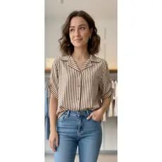 Camisa Social  Manga curta Com Botão Femimina Detalhe Na Manga