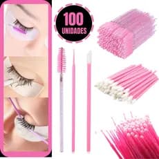 Kit 100 Aplicador de batom alongamento cilios + 100 Microbrush + 100  Escovinhas