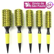 Conjunto 5 Escovas Madeira Térmicas Profissionais Cabelo Cerdas De Javali Verde S-015