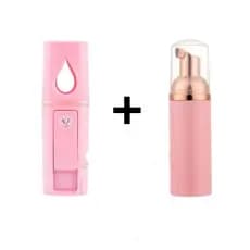 Frasco Pump Espumador 50ml Rosa + Nano Mister Vaporizador Alongamento Extensão De Cílios