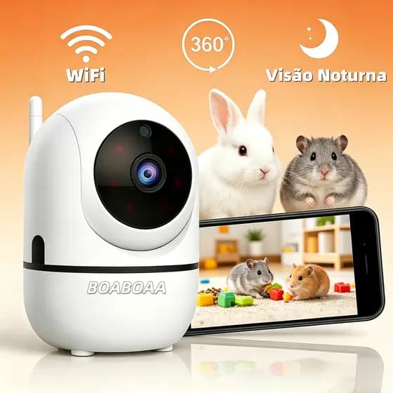 Babá Eletrônica Câmera De Seguraca Wi-Fi 1080p Pet Giratória Visão Noturna Infravermelho Microfone