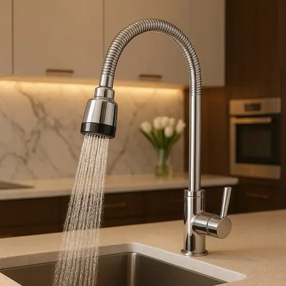 Torneira Moderna Com Ducha Flexível Gourmet Multiuso Cozinha/Banheiro/Lavanderia Cor Aço Inox - Vários Modelos