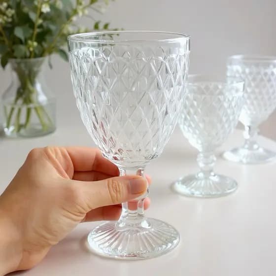 Kit Conjunto Jogo de 6 ou 12 Taças Copos de Vidro Transparente Bico de Abacaxi - Moderna Elegante