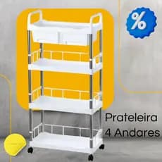 Prateleira Carrinho Organizador Multiuso com Rodinhas  e Gaveta - 4 Andares