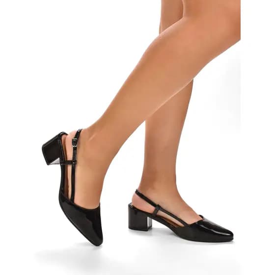 Sapato Feminino SlingBack Social Bico fino Verniz Salto Baixo Confortável liso