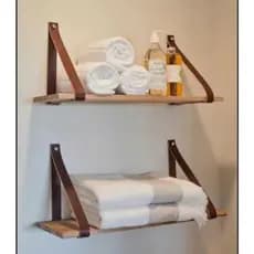 Kit 2 a 6 Prateleiras de Madeira Com Alça de Couro Para Decoração Casa Quarto Luxo Nicho Industrial