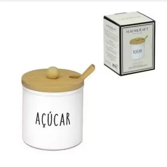 Açucareiro de Cerâmica com Tampa e Colher Hauskraft – Estilo Clean