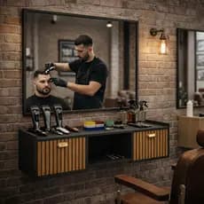 Bancada Corleone Barbearia Vintage Club Barber Shop com 2 Portas Amplo Espaço