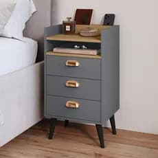 Mesa de Cabeceira Heloísa 3 Gavetas com Nicho – Design Moderno + Porta Celular Funcional