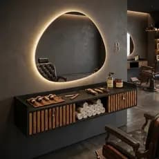 Bancada Suspensa Para Salão Cabeleireiro Barbearia e Manicure Vegas 2 Portas e Nicho Retrô 0.90CM - PRETO RIPADO