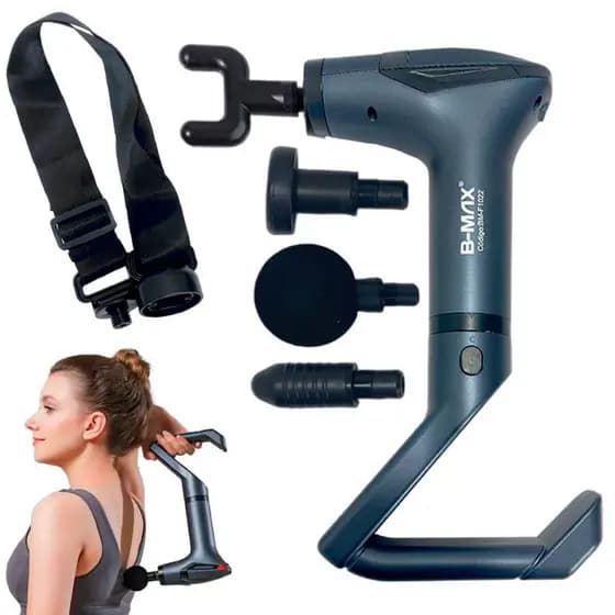 Pistola Massageadora com Alça [3 em 1]Massageador Muscular 2400-3300rpm com 4 Cabecas e Bateria 1500mAh Massageador Sile