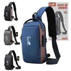 Mochila de Ombro Transversal Portátil Viagens com Trava Antifurto Eletromex EL-3803