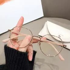 1 Unidade De Óculos Femininos Elegantes Com Armação Redonda-Metal Dourado E Bege , Design Lateral Completo , Adições Fem