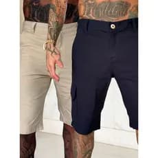 Kit 2 Bermuda Cargo Linha Premium Sarja Grossa Com Bolsos Moda Masculina