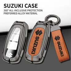 Capa de Chave de Carro em Couro e Liga para Suzuki Swift Grand Vitara Jimny Ertiga SX4 Alto Ciaz Dzire APV S-Cross XL7,