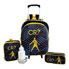 Kit Mochila Escolar Futebol Cr7 Cristiano Ronaldo Rodinhas G