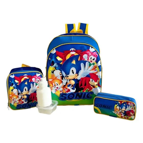 Kit Mochila Escolar Infantil Sonic E Amigos Costas GrandeKit Mochila Escolar Infantil Sonic E Amigos Costas Grande