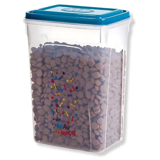 Armazenador Ração Pet Fecho Seguro Pote 1,75L Tampa Vedação Cinza Vermelha Azul