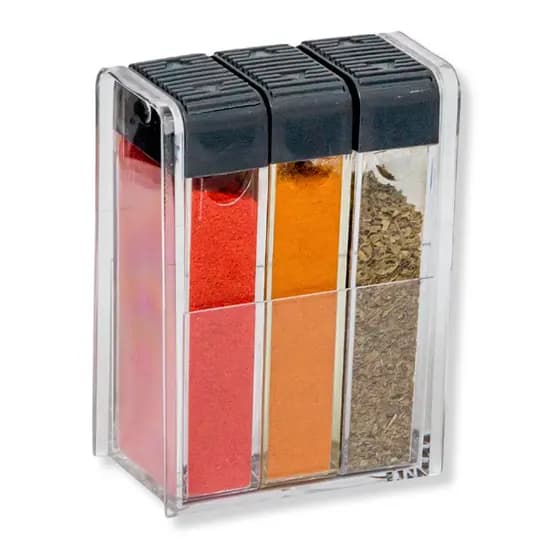 Porta Temperos Moderno 3 Compartimentos com Tampa Dosadora e Suporte Acrílico Cozinha Premium