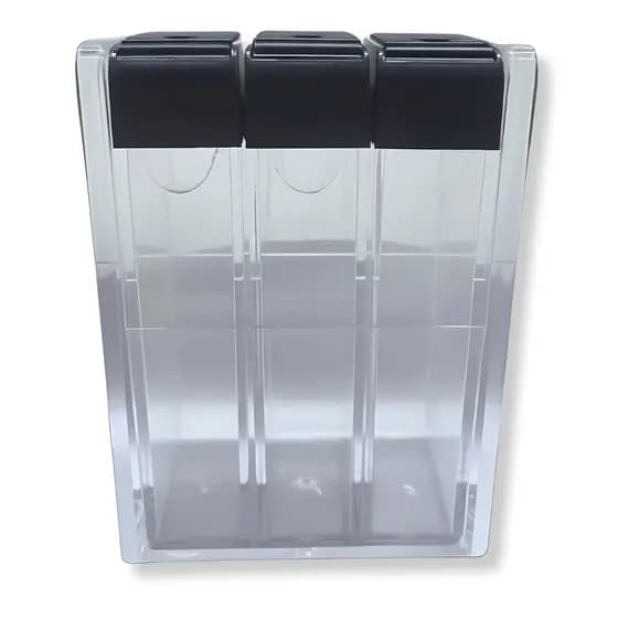 Porta Temperos Elegante 3 Potes Acrílico com Tampa Cinza e Suporte Decorativo
